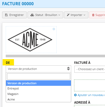 Choix des adresses multiples dans la facture