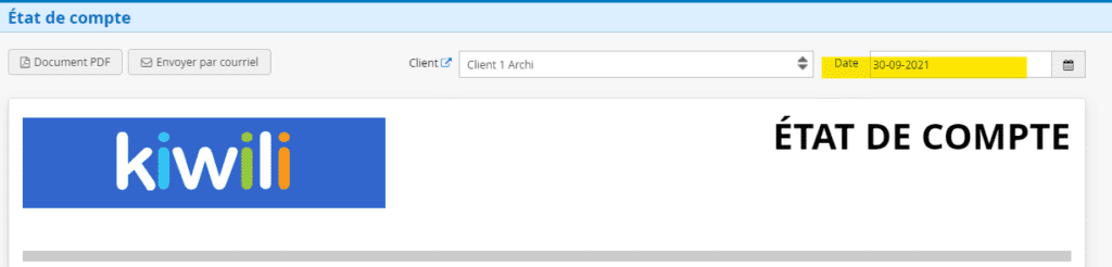 Rapport Etat de compte choix d'une date