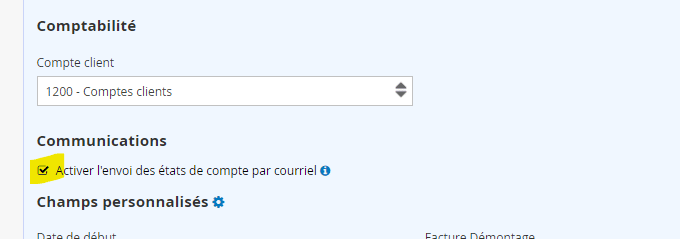 Activer ou non l'envoie des états de compte par courriel