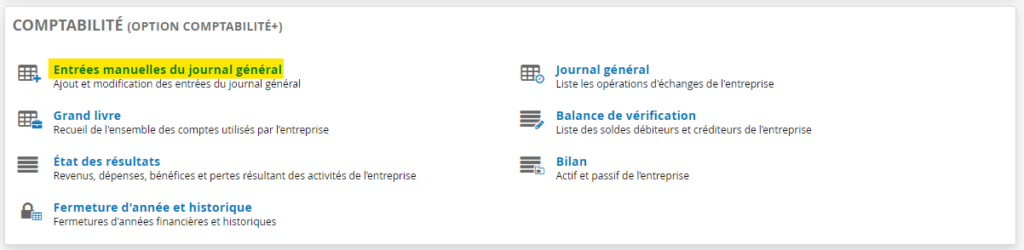 Logiciel Comptabilité Entrées manuelles du journal général