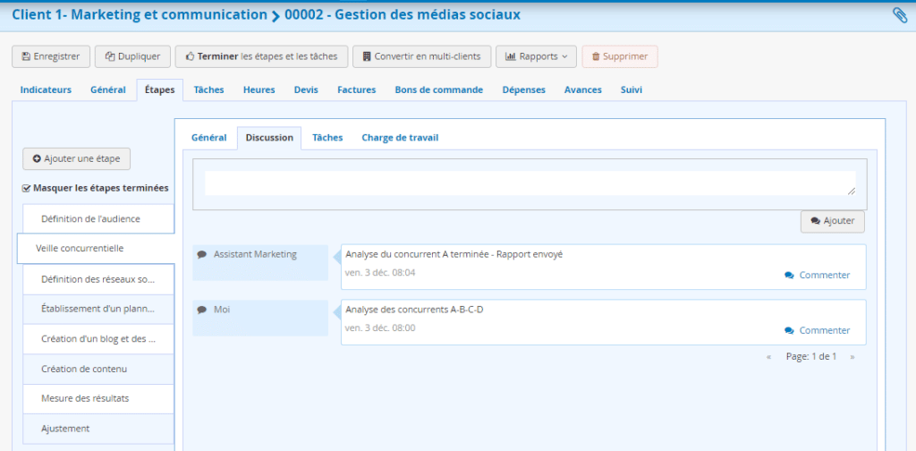 Logiciel Gestion de Projet Marketing PUB - Discussion