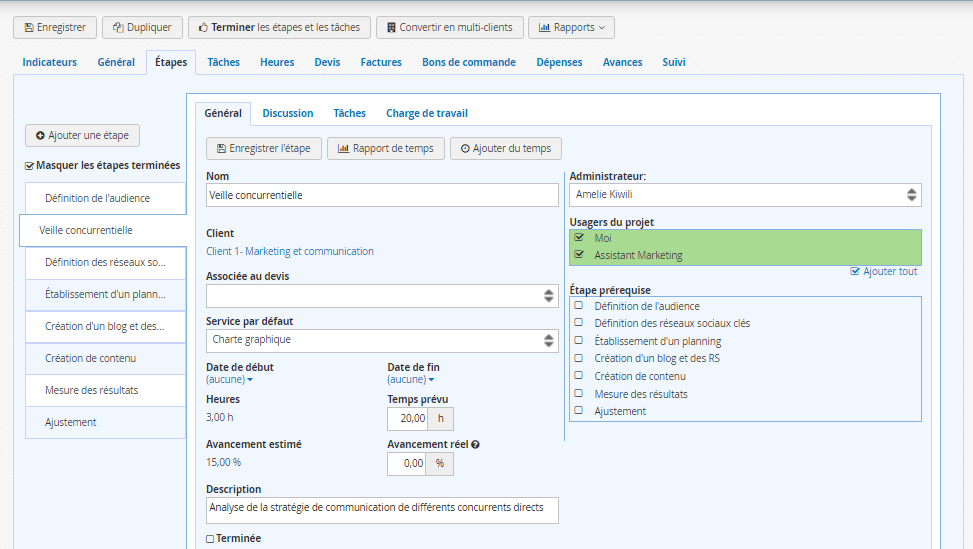 Logiciel Gestion de Projet Marketing PUB - Étapes detail