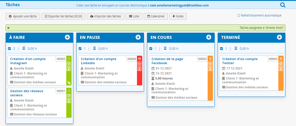 Logiciel Gestion de Projet Marketing PUB - Taches - Tableau