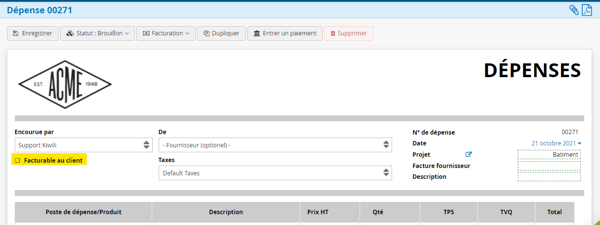 Logiciel gestion des dépenses facturables 2