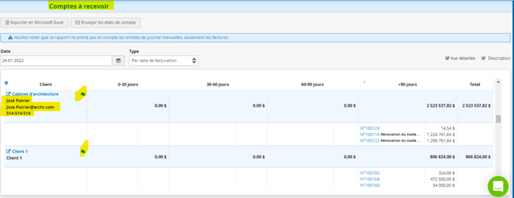 Logiciel Comptabilité Comptes à recevoir suivi