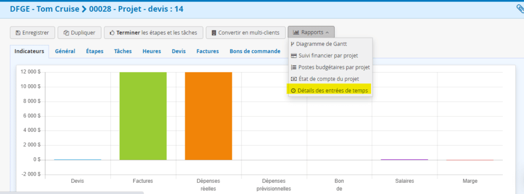 Logiciel Gestion de projet - Lien direct rapport des heures