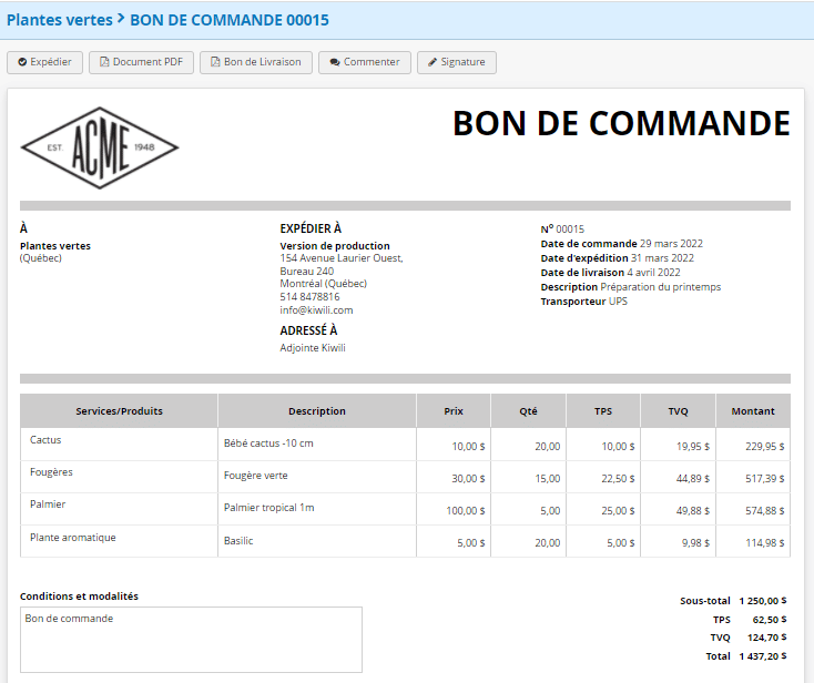 Création Bon de commande logiciel en ligne