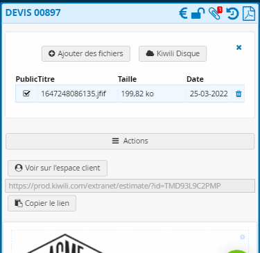 Logiciel de gestion d'entreprise - Kiwili Disque Ajout de fichier dans un Devis Logiciel de gestion d'entreprise - Kiwili Disque Ajout de fichier dans un Devis