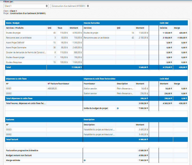 Gestion de projet suivi financier par projet