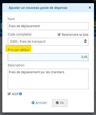 Gestion des frais kilométrique de l'entreprise - Poste de dépense