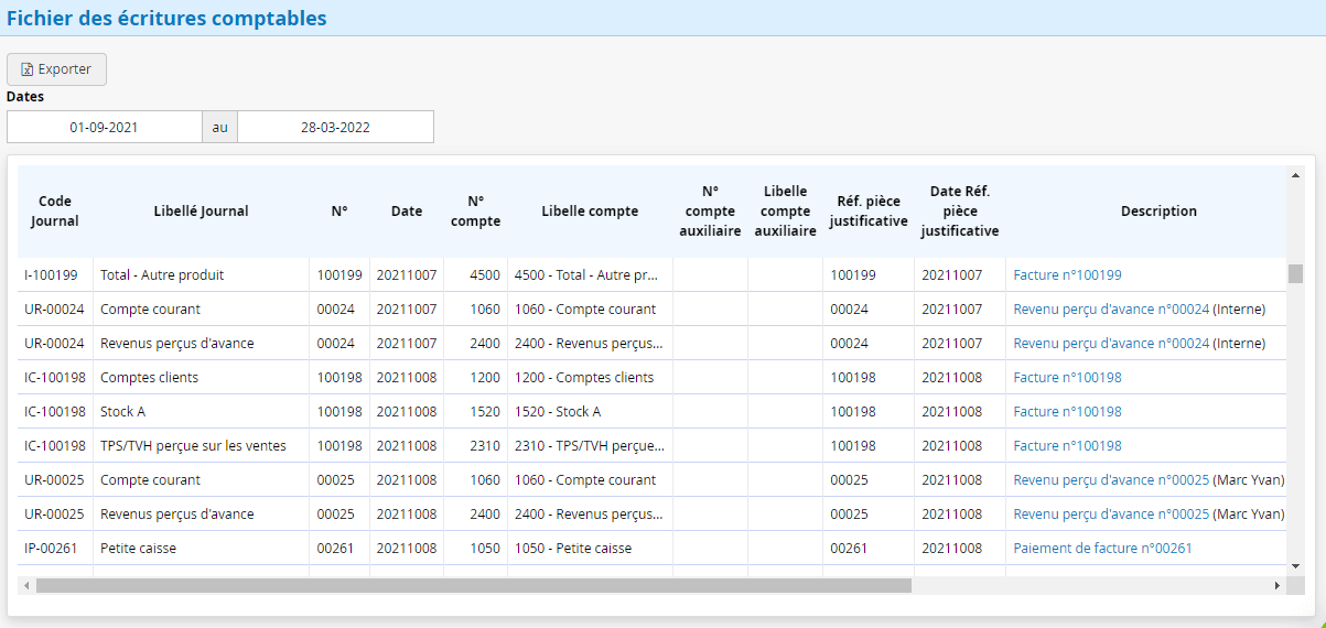 Suivi financier Fichier des écritures comptables