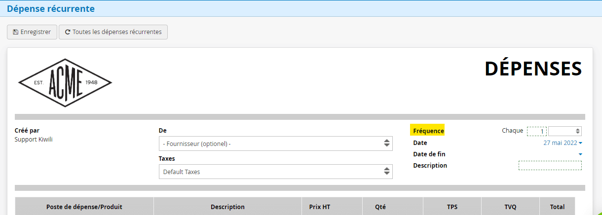 Fréquence de la récurrence des dépenses