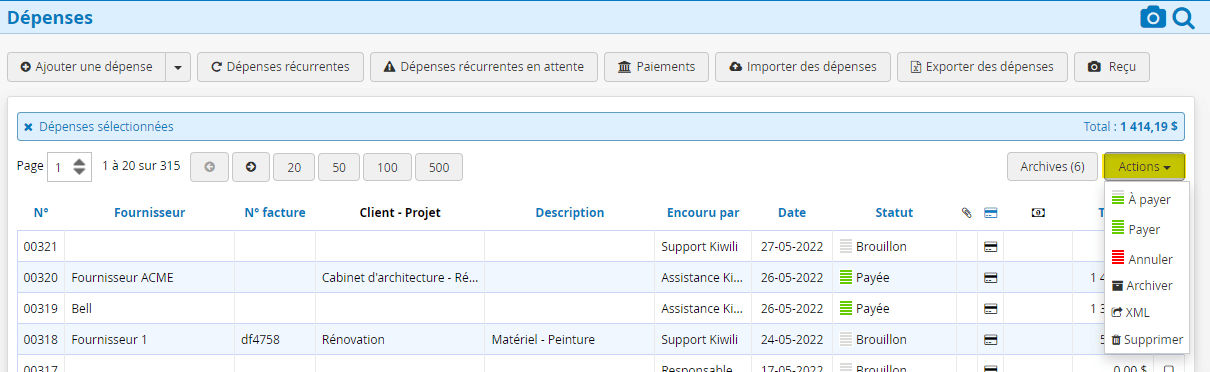 Gestion des dépenses - Actions