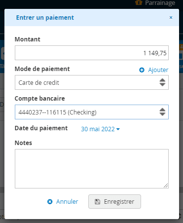 Paiement des dépenses ajouter un paiement2