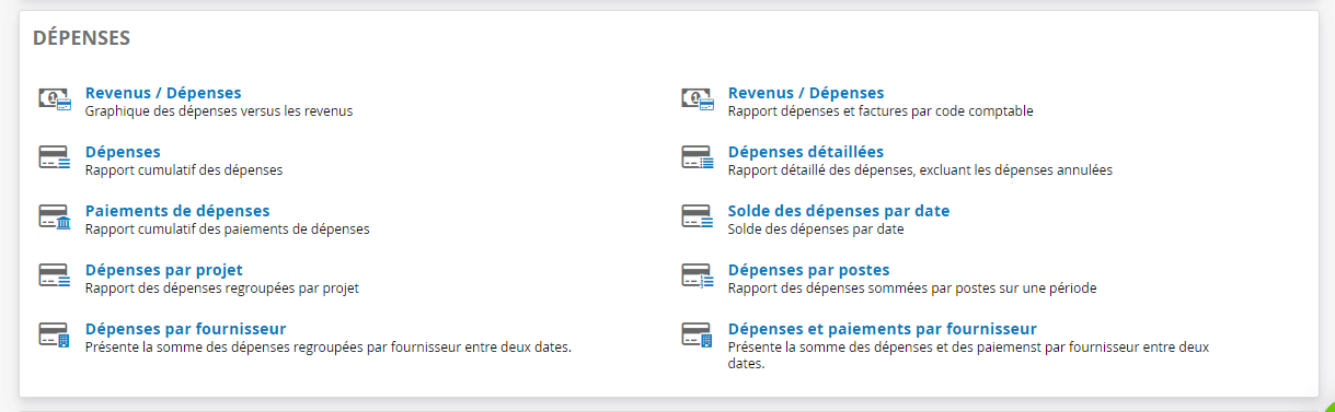 Rapports d'analyse des dépenses de l'entreprise