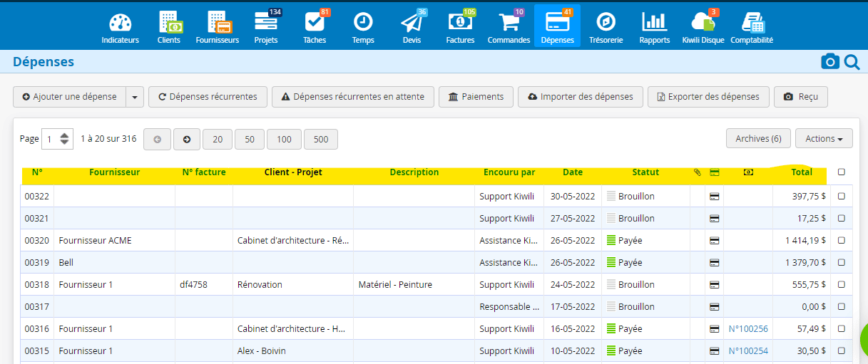 Trier les dépenses d'entreprise en ligne