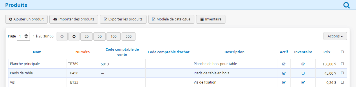 Création de fiche sous produits pour la gestion d'inventaire en ligne