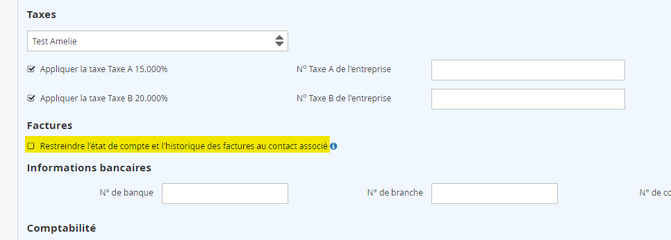 Gestion des factures en ligne restreindre la facture à un contact