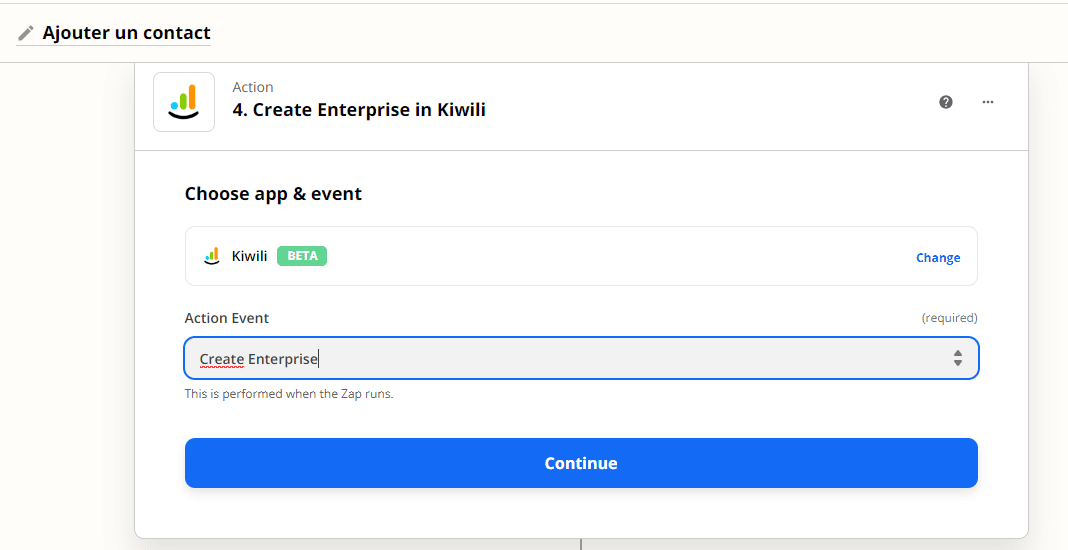 Kiwili et Zapier API - Créer un contact 12