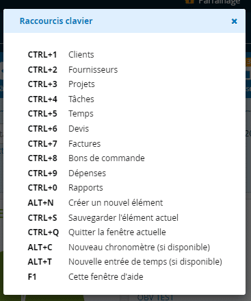 Raccourci clavier logiciel de gestion