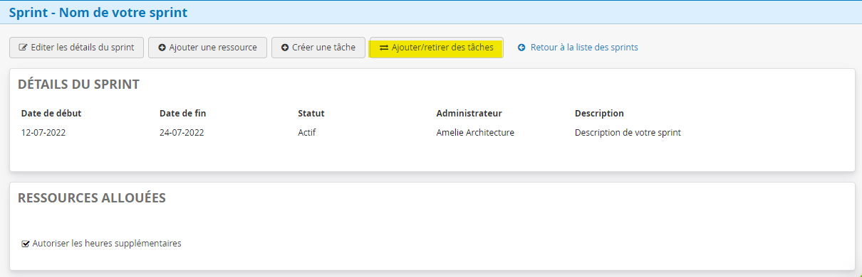 Gestion de projet en ligne Sprint Agile - Ajouter des taches