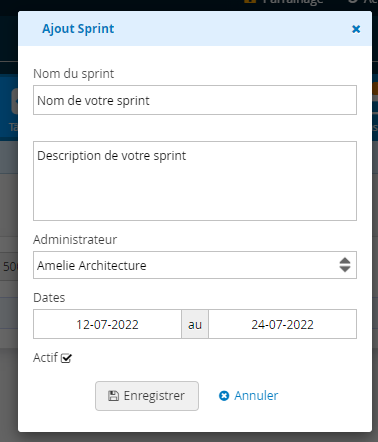 Gestion de projet en ligne Sprint Agile - Ajouter un sprint 2