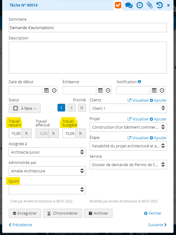 Gestion de projet en ligne Sprint Agile - Création des tâches