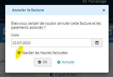 Importation du temps de travail dans les factures annulées