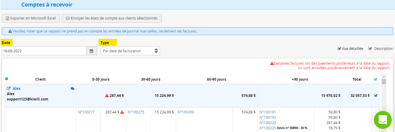 Rapport comptes à recevoir en ligne 5