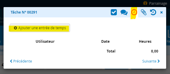 Entrée de temps depuis la tâche logiciel en ligne