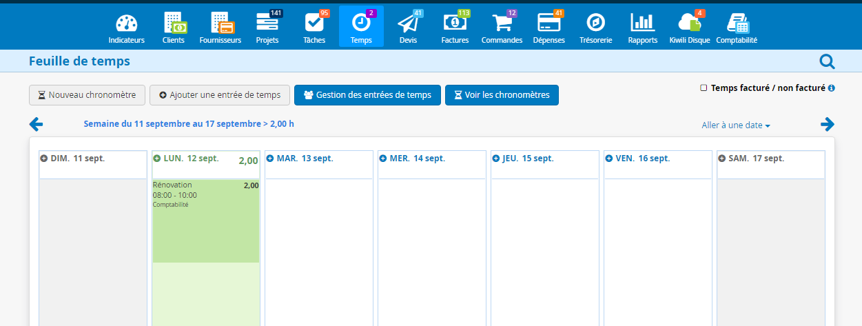 Entrée de temps logiciel de gestion de temps en ligne 3