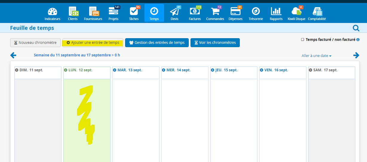 Entrée de temps logiciel de gestion de temps en ligne