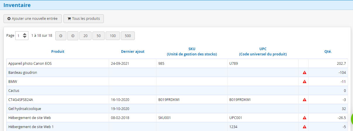 Gestion d inventaire en ligne liste de produits