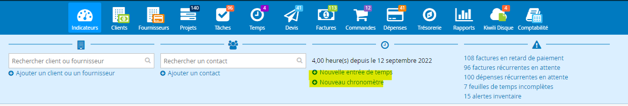 Indicateur gestion du temps de travail entrée de temps