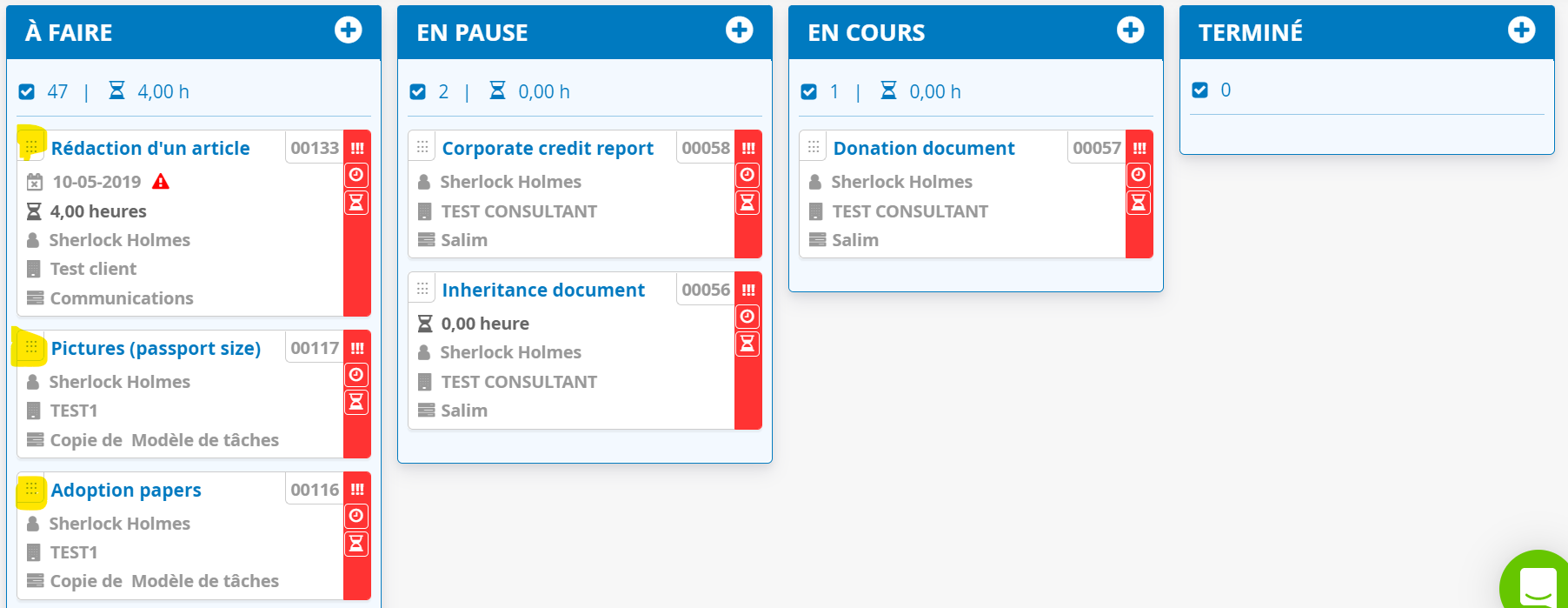 Poignée de défilement gestion des tâches