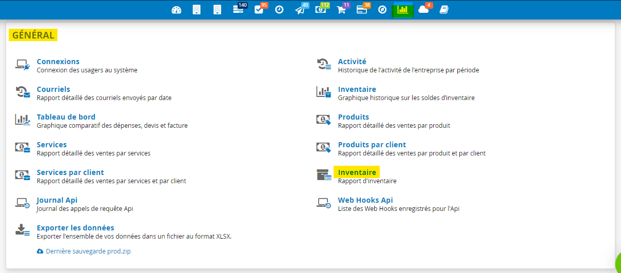 Rapport d inventaire en ligne et gestion de stock