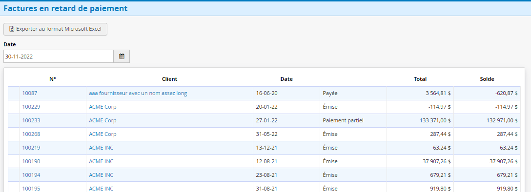 Factures en retard de paiement