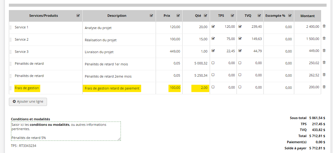 Frais de gestion retard de paiement