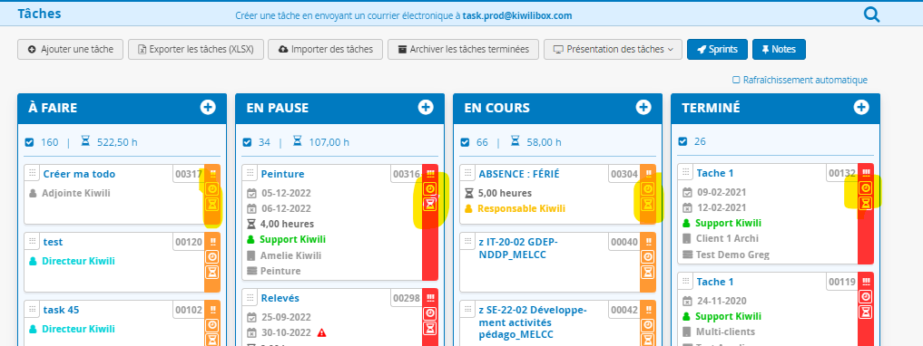 Kanban ajout de temps de travail