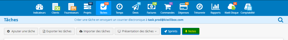 Notes dans les taches logiciel