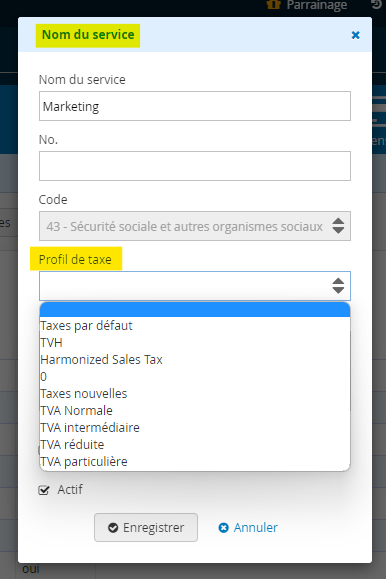 Lier un profil de taxe à un service ou un produit