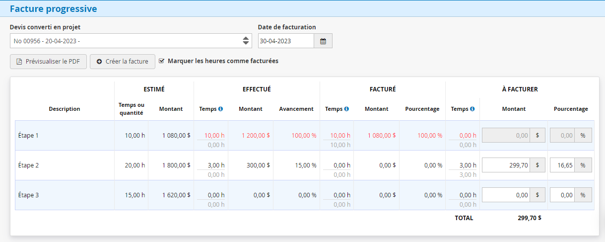 Logiciel facturation à l'avancement