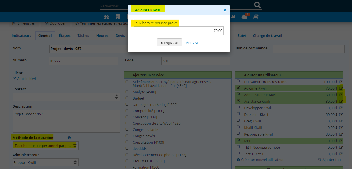 Méthodes de facturation des projets en ligne taux horaire par personnel par projet