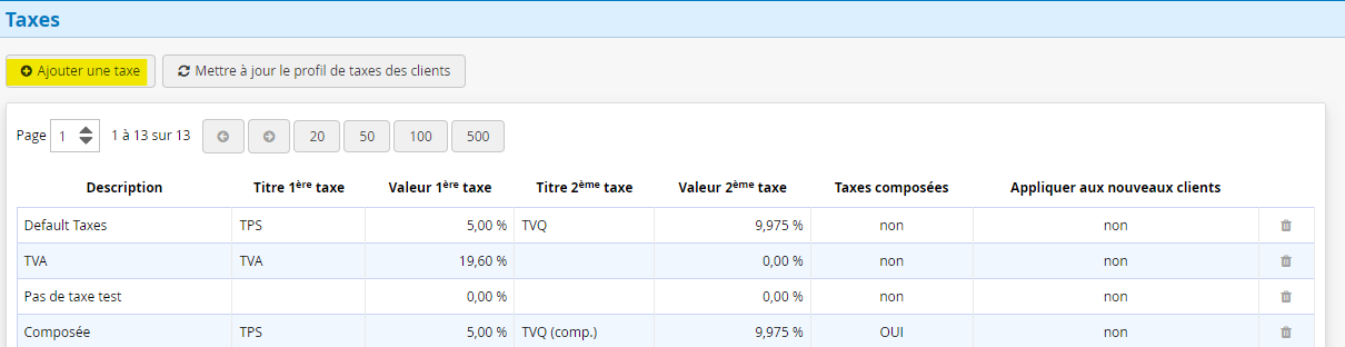 Nouveau profil de taxe