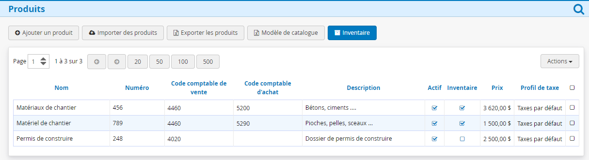 Creation de produits PME batiments et construction pour la facturation et les devis