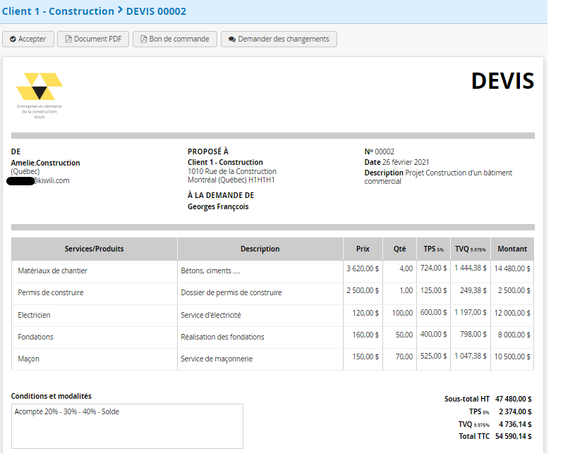 Devis en ligne PME bâtiment et construction