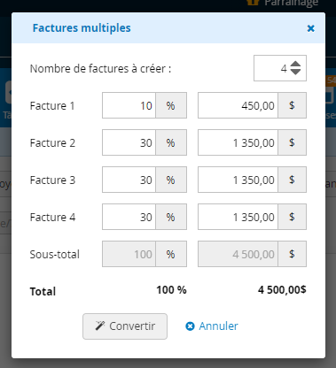 Factures multiples convertir un devis en plusieurs factures batiment construction