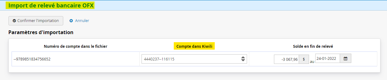 Vérifications du compta bancaire pour l'importation de fichier OFX conciliation