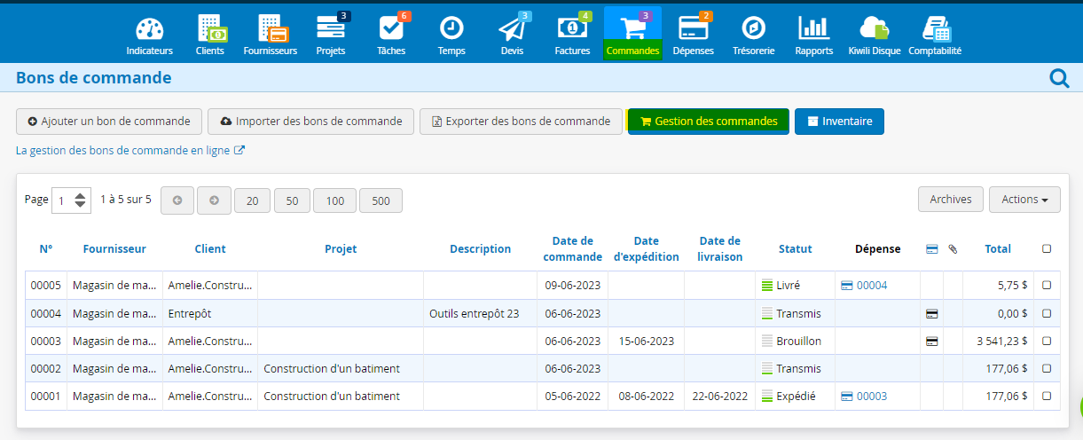 Gestion des commandes