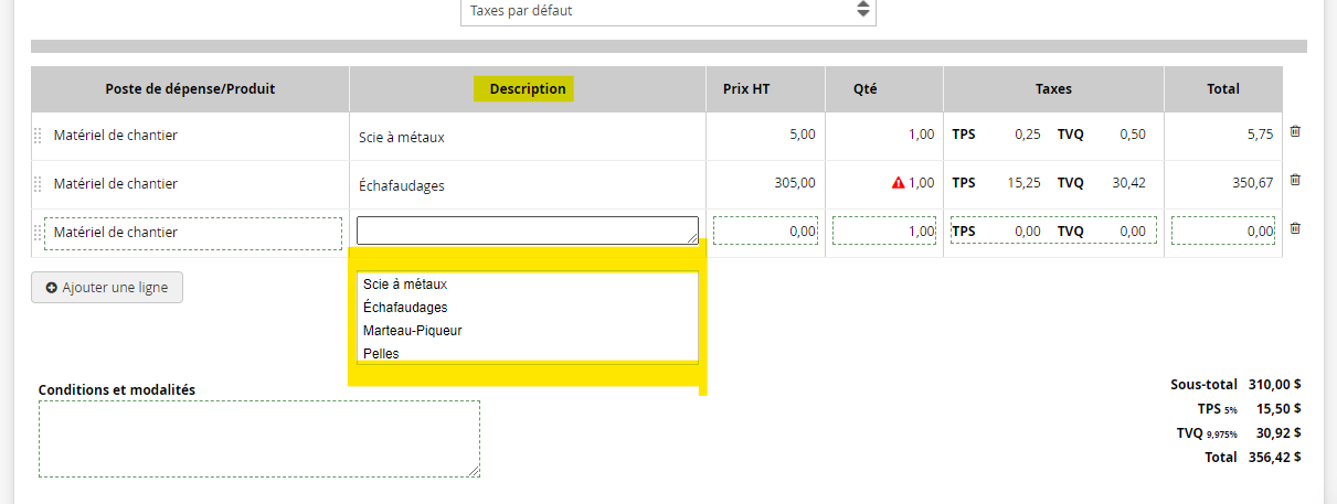 Produits issus du catalogue fournisseur